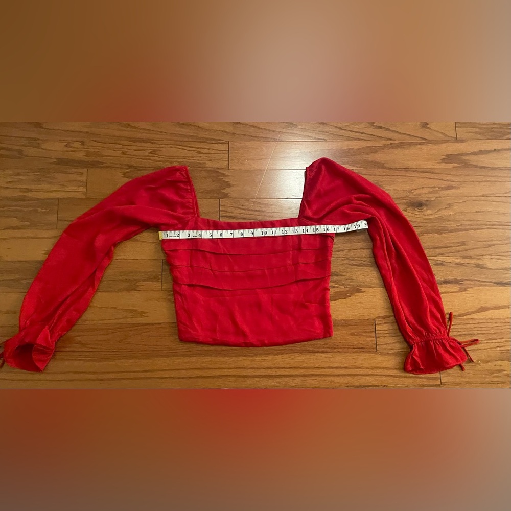 miami- Red Square-Neck Pleated Peasant Blouse Size M - Picture 11 of 12